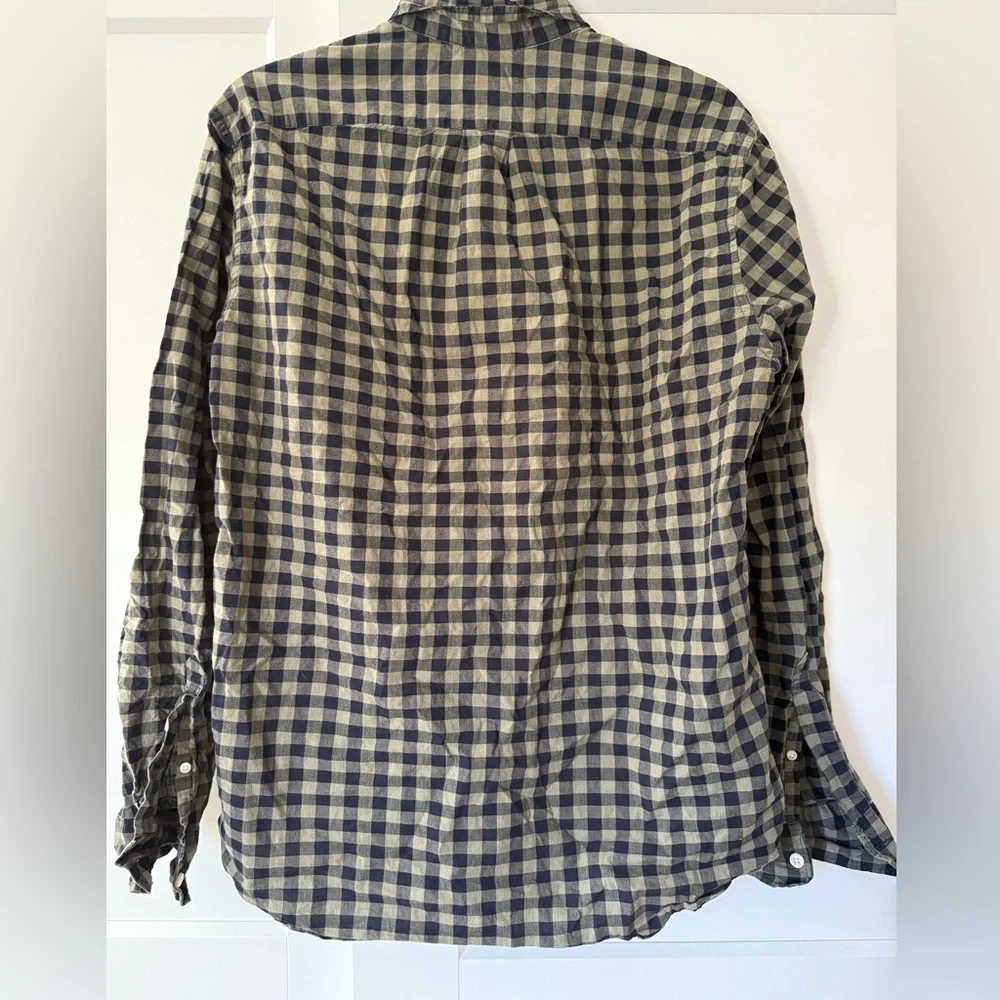 Mens J.Crew Classic Fit Checkered NavyGreen Button Down Sz M Preppy Plaid Ranch